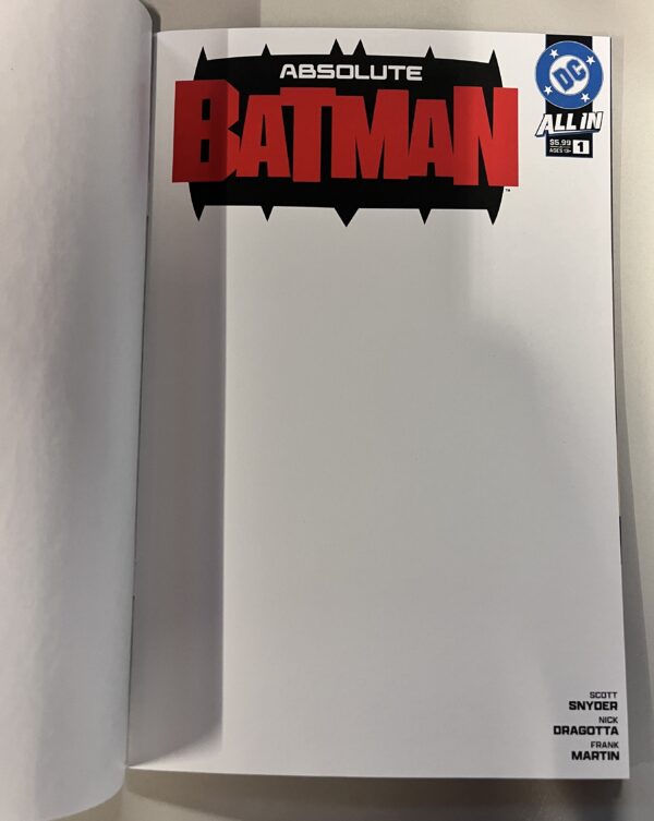 Absolute Batman # 1 (DC Comics) Fourth Printing Cover C Blank Card Stock variant (DC Comics)